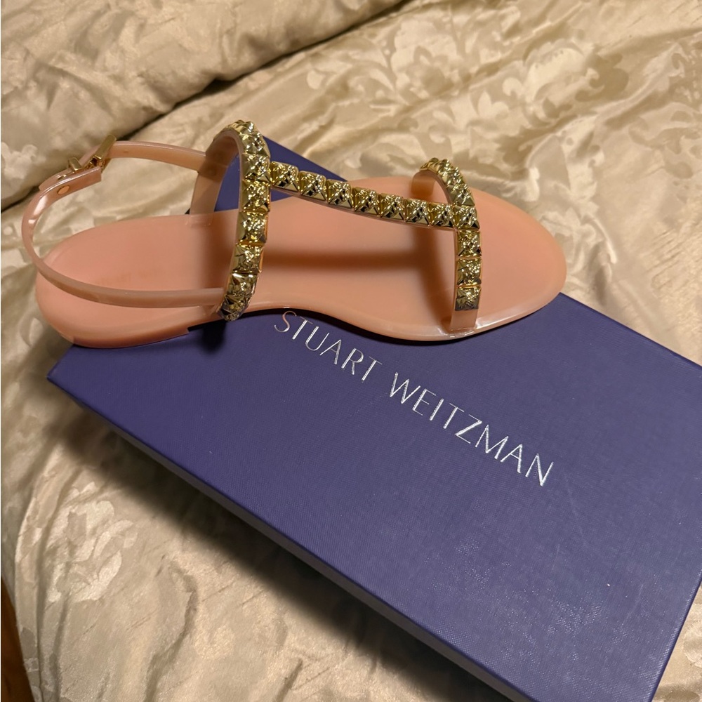 Stuart Weitzman Gold Crystal Sandals-SZ 9